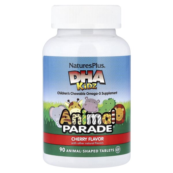 NaturesPlus, Source of Life, Animal Parade, DHA für Kinder, Kautabletten für Kinder, natürlicher Kirschgeschmack, 90 Tabletten in Tierform