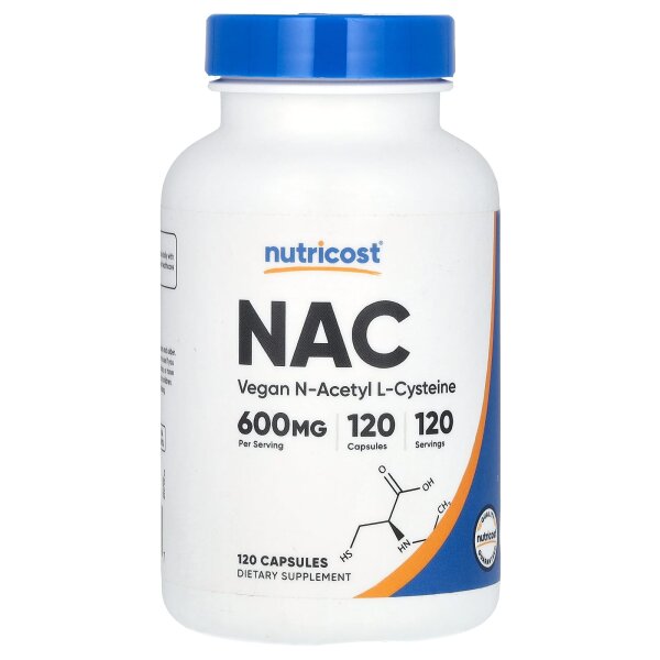 Nutricost, NAC, Veganes N-Acetyl-L-Cystein, 600 mg, 120 Kapseln