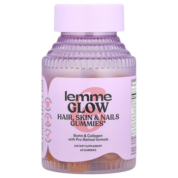 Lemme, Glow, Hair, Skin & Nails Gummies, Fruchtgummis für Haare, Haut und Nägel, Pfirsich, 60 Fruchtgummis