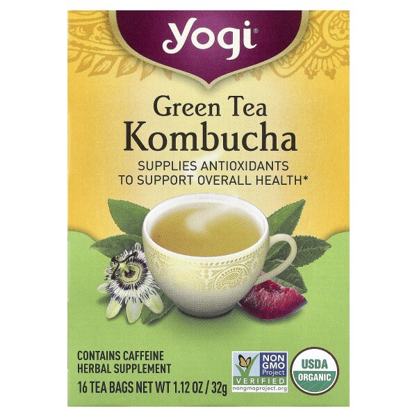 11x Yogi Tea, Green Tee Kombucha, Grüner Tee mit Kombucha, 16 Teebeutel, 32 g