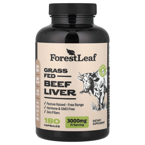 Forest Leaf, Grass Fed Beef Liver, Leber von grasgefütterten Rindern, 180 Kapseln (750 mg pro Kapsel)