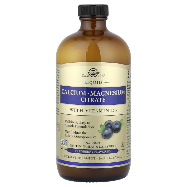 Solgar, Calcium Magnesium Citrate Liquid with Vitamin D3, Calcium-Magnesium-Citrat-Flüssigkeit mit Vitamin D3, Heidelbeergeschmack, 473 ml