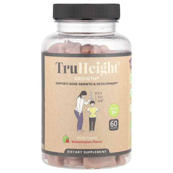 TruHeight, Growth Gummies, Multivitamin, Fruchtgummis zur Unterstützung des Wachstums, ab 5 Jahren, Wassermelone, 60 Fruchtgummis
