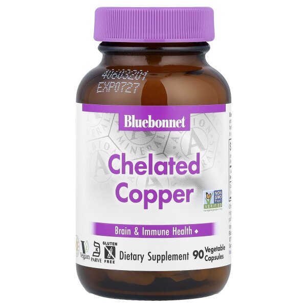 Bluebonnet Nutrition, chelatiertes Kupfer, 90 pflanzliche Kapseln