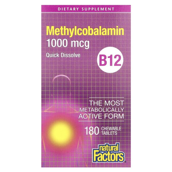 Natural Factors, B12, Methylcobalamin, 1.000 mcg, 180 Kautabletten