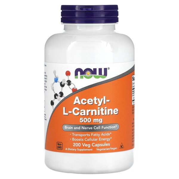 NOW Foods, Acetyl-L-Carnitin, 500 mg, 200 pflanzliche Kapseln