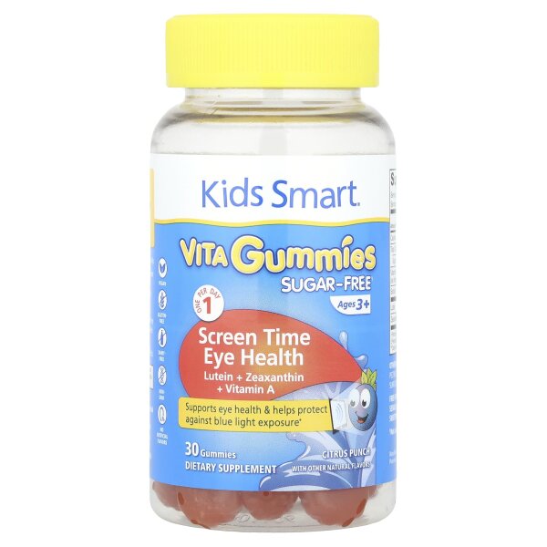 Kids Smart, Kids Smart® Vita Gummies, Bildschirmzeit und Augengesundheit, zuckerfrei, ab 3 Jahren, Zitruspunsch, 30 Fruchtgummis