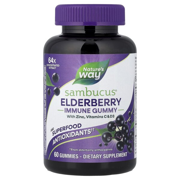 Natures Way, Sambucus, Immune Gummy, Fruchtgummi zur Unterstützung des Immunsystems, Holunder, 60 Fruchtgummis