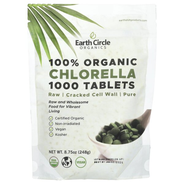 Earth Circle Organics, 100% Organic Chlorella, 100% Bio-Chlorella, 1.000 Tabletten, 248 g