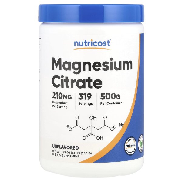Nutricost, Magnesiumcitrat, geschmacksneutral, 210 mg, 500 g