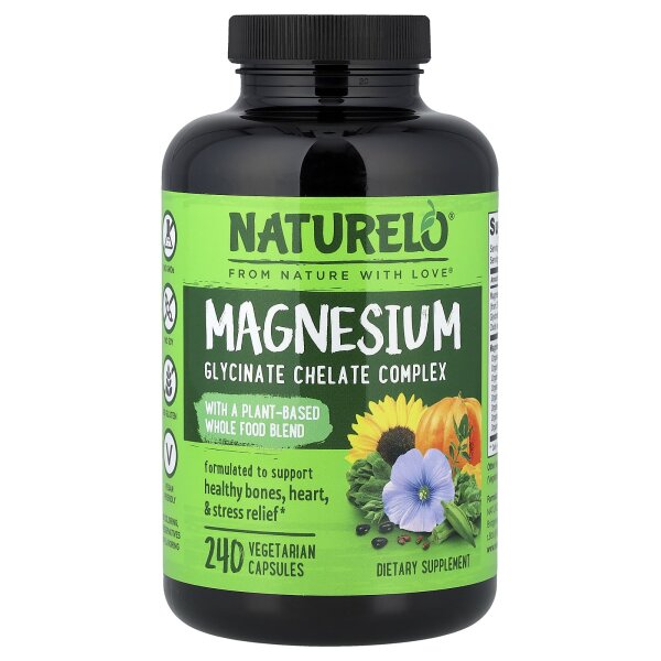 NATURELO, Magnesiumglycinat-Chelat-Komplex, 240 vegetarische Kapseln