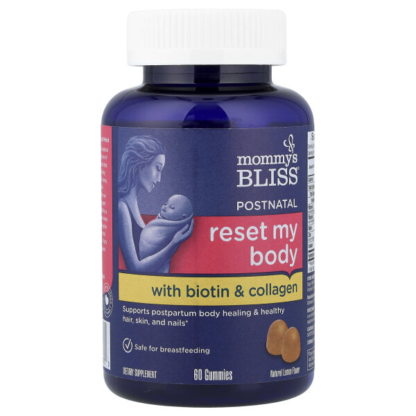 Mommys Bliss, Postnatal, Reset My Body With Biotin & Collagen, Biotin und Kollagen, natürlicher Zitronengeschmack, 60 Fruchtgummis