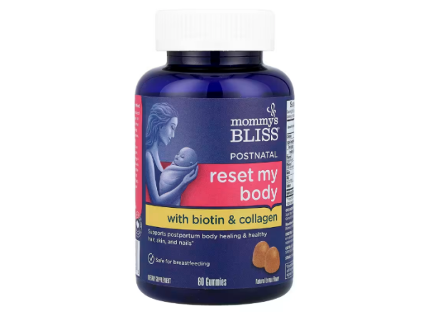 Mommys Bliss, Postnatal, Reset My Body With Biotin & Collagen, Biotin und Kollagen, natürlicher Zitronengeschmack, 60 Fruchtgummis