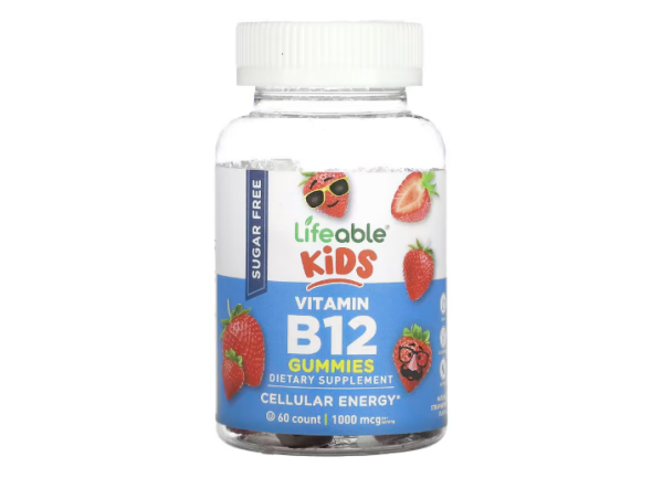 Lifeable, Kids Vitamin B12 Gummies, Vitamin-B12-Fruchtgummis für Kinder, zuckerfrei, natürlicher Erdbeergeschmack, 60 Fruchtgummis