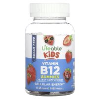 Lifeable, Kids Vitamin B12 Gummies, Vitamin-B12-Fruchtgummis für Kinder, zuckerfrei, natürlicher Erdbeergeschmack, 60 Fruchtgummis