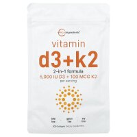 Micro Ingredients, Vitamin D3 + K2, 300 Weichkapseln