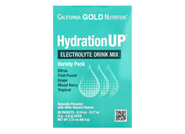 California Gold Nutrition, Elektrolyt-Trinkmischung mit Calciumlactat, Vitamin C und E, Kombipackung, 20 Päckchen, je 4 g bis 4,8 g