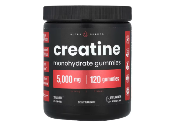 NutraChamps, Creatine Monohydrate Gummies, Kreatinmonohydrat-Fruchtgummis, Wassermelone, 120 Fruchtgummis