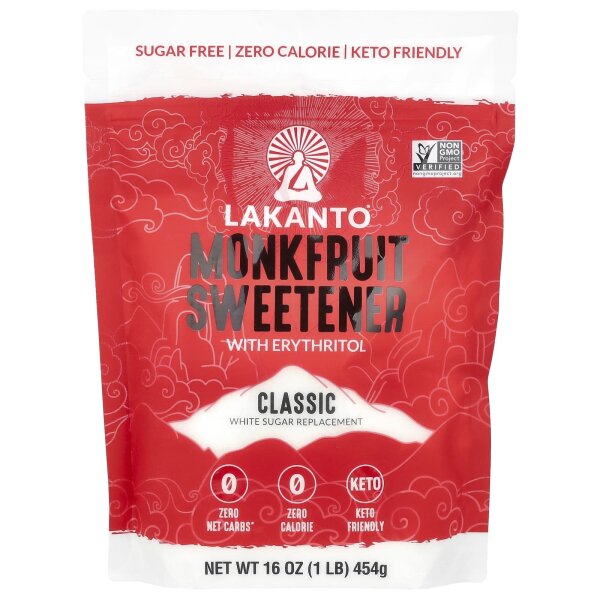 Lakanto, Monkfruit Sweetener with Erythritol, Mönchsfrucht-Süßstoff mit Erythrit, Classic, 454 g