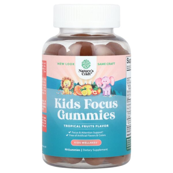 Natures Craft, Kids Focus Gummies, Fruchtgummis für Kinder, tropische Früchte, 90 Fruchtgummis