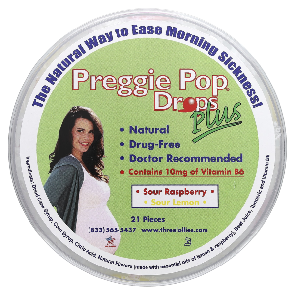 8x Preggie, Preggie Pop Drops Plus, Preggie Pop Drops Plus, Saure Himbeere, Saure Zitrone, 10 mg, 21 Stück