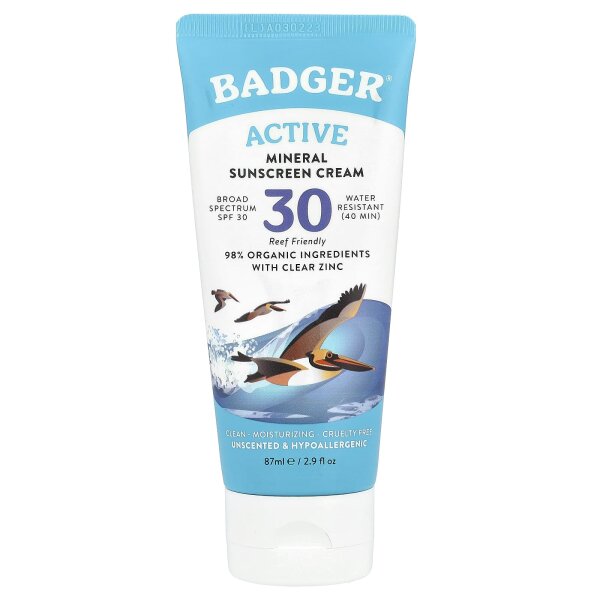 Badger, Natürliche Mineral-Sonnenschutzcreme, Klares Zink, LSF 30, Ohne Duftstoffe, 87 ml