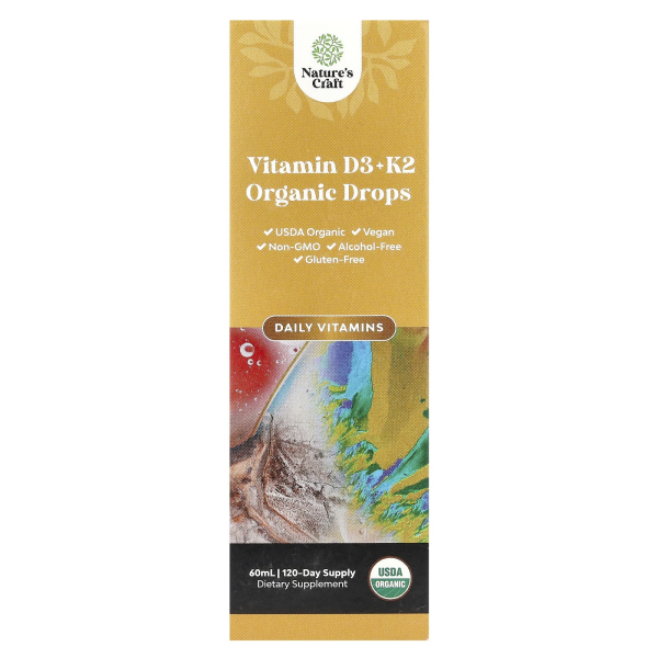 Natures Craft, Organic Vitamin D3 + K2 Drops, Bio-Vitamin-D3 + K2-Tropfen, alkoholfrei, 60 ml