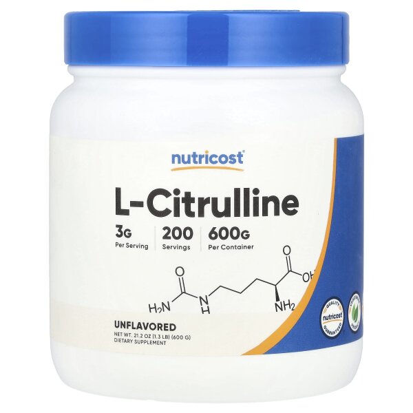 Nutricost, L-Citrulline, Unflavored, L-Citrullin, geschmacksneutral, 600 g
