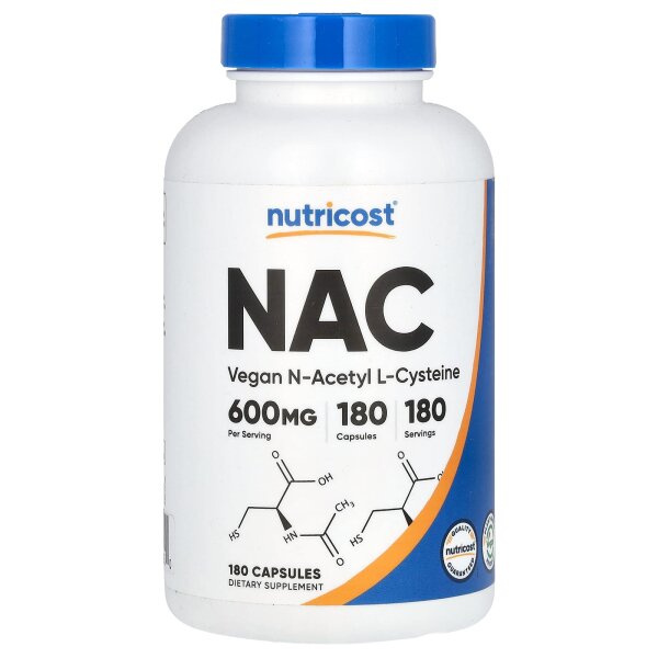 Nutricost, NAC, veganes N-Acetyl-L-Cystein, 600 mg, 180 Kapseln
