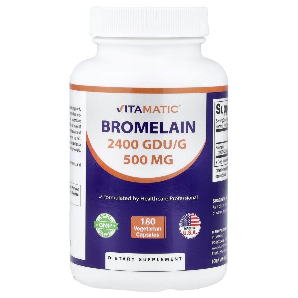 Vitamatic, Bromelain, 500 mg, 180 pflanzliche Kapseln