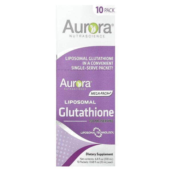 Aurora Nutrascience, Mega-Pack+® Liposomal Glutathione, liposomales Glutathion, 10 Päckchen, je 20 ml