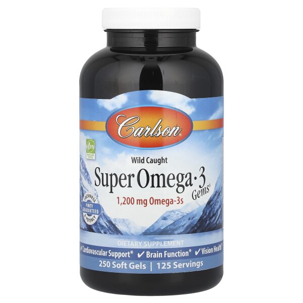Carlson, Fischöl-Konzentrat aus Wildfang mit Super Omega-3, 250 Weichkapseln