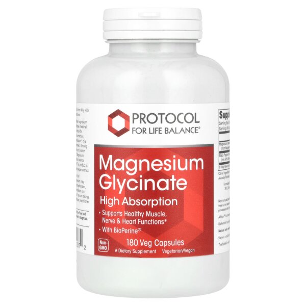 Protocol for Life Balance, Magnesium Glycinate, High Absorption, 180 veg Kapseln