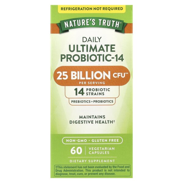 Natures Truth, Daily Ultimate Probiotic-14, ultimatives Probiotikum für jeden Tag, 25 Milliarden KBE, 60 pflanzliche Kapseln