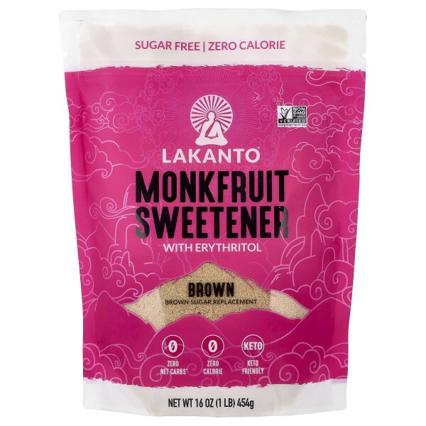 Lakanto, Monkfruit Sweetener with Erythritol, Mönchsfrucht-Süßstoff mit Erythrit, braun, 454 g