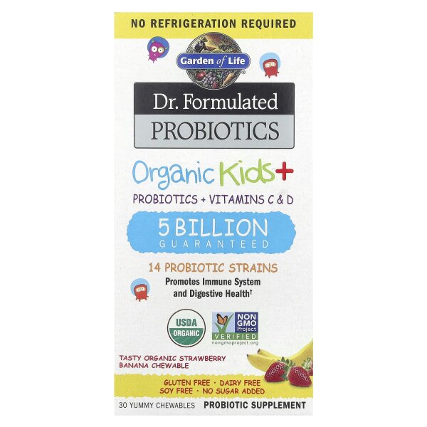 Garden of Life, Probiotika + Vitamin C und D für Kinder, Erdbeere-Banane, 30 Stk