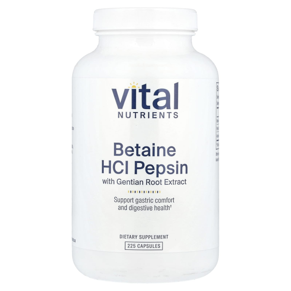 Vital Nutrients, Betain HCl mit Pepsin und Enzianwurzelextrakt, 225 Kapseln