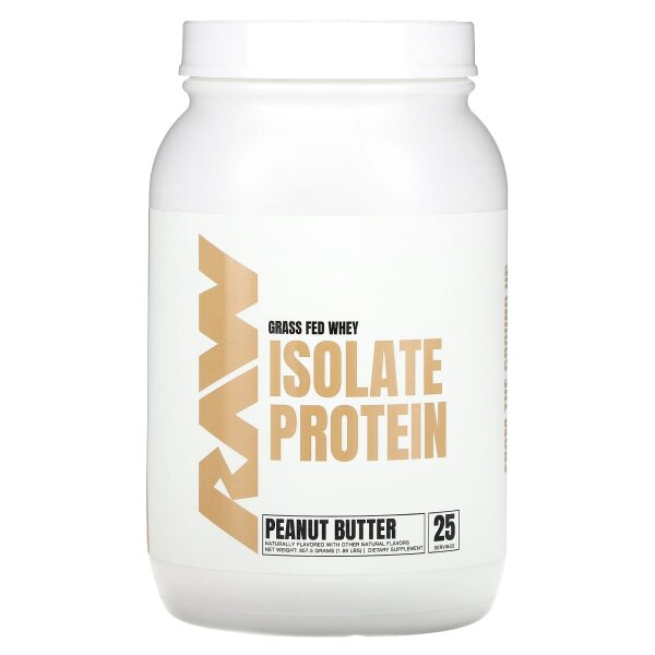 Raw Nutrition, Molkenproteinisolat von grasgefütterten Kühen, Erdnussbutter, 857,5 g