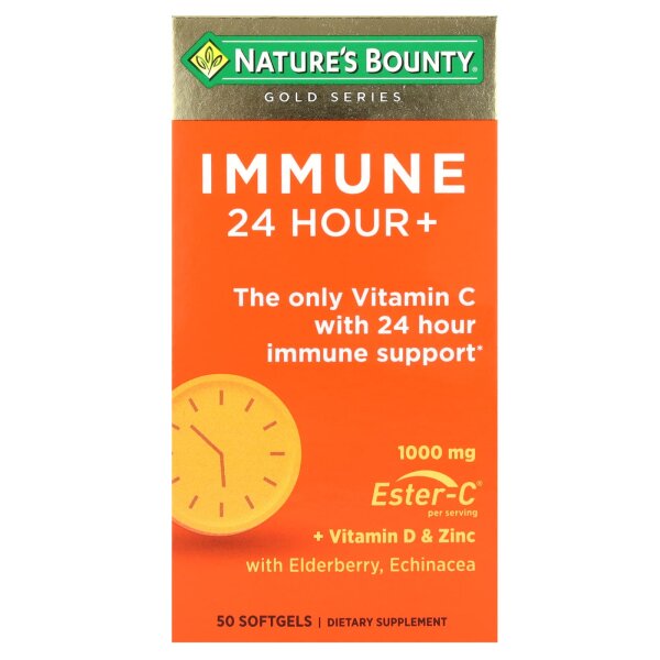 Natures Bounty, Immune 24 Hour+, Unterstützung für das Immunsystem über 24 Stunden, 1.000 mg, 50 Weichkapseln