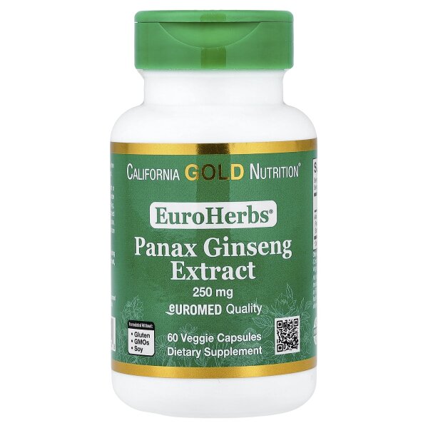 California Gold Nutrition, Panax ginseng Extract, Euromed-Qualität, 250 mg, 60 vegetarische Kapseln