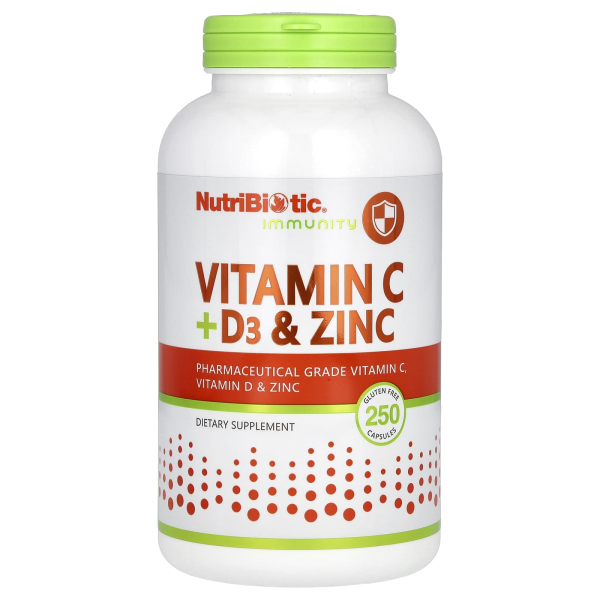NutriBiotic, Immunität, Vitamin C + D3 und Zink, 250 Kapseln