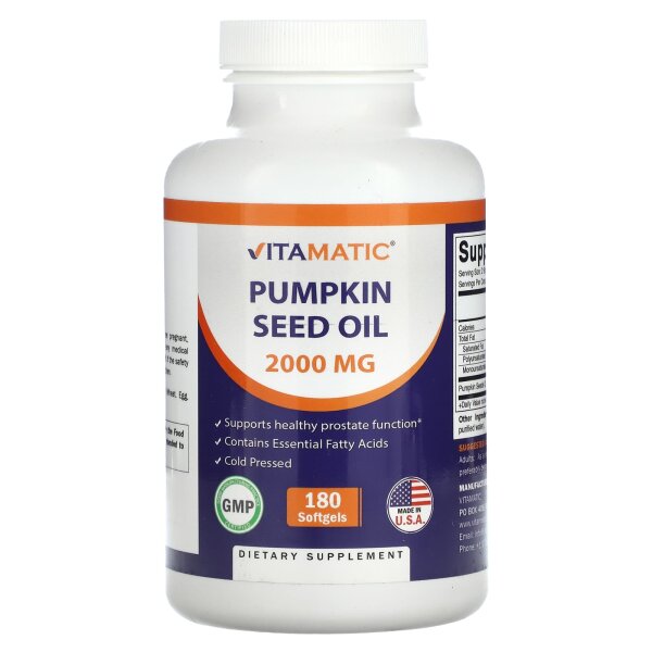Vitamatic, Kürbiskernöl, 180 Weichkapseln (1.000 mg pro Weichkapsel)