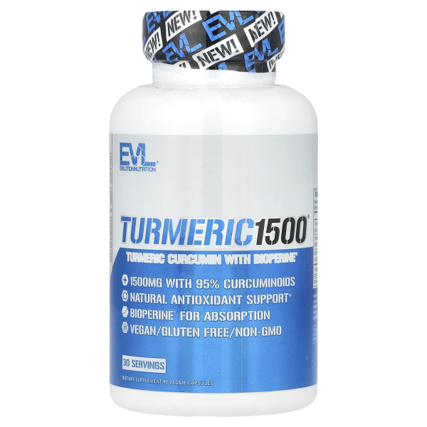 EVLution Nutrition, Turmeric 1500®, Kurkuma-Curcumin mit BioPerine®, 90 vegetarische Kapseln
