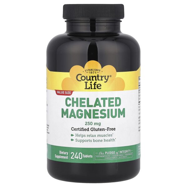 Country Life, Chelatiertes Magnesium, 250 mg, 240 Tabletten