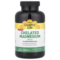 Country Life, Chelatiertes Magnesium, 250 mg, 240 Tabletten