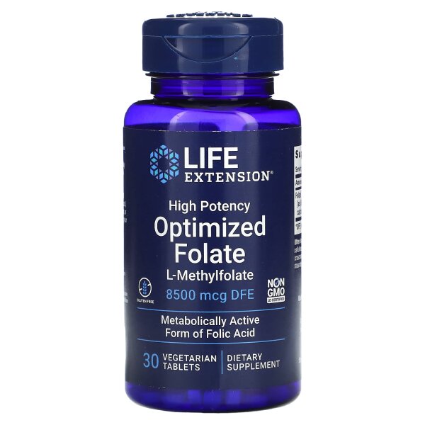 Life Extension, hochwirksames optimiertes Folat, 8.500 mcg DFE, 30 pflanzliche Tabletten