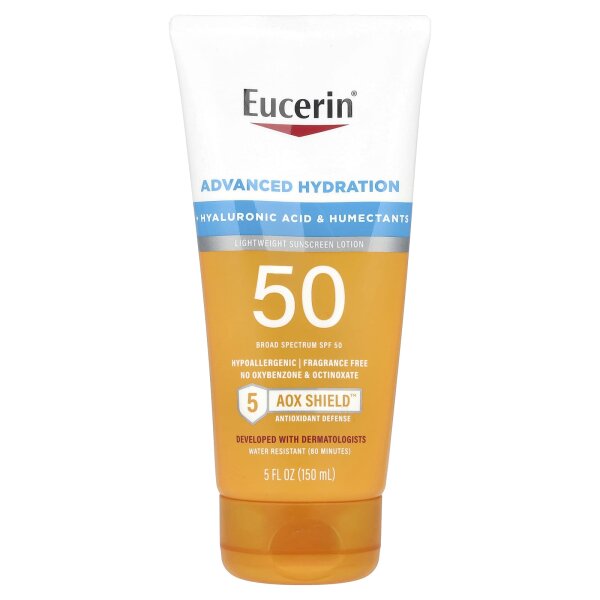 Eucerin, Advanced Hydration, leichte Sonnenschutzlotion, LSF 50, ohne Duftstoffe, 150 ml