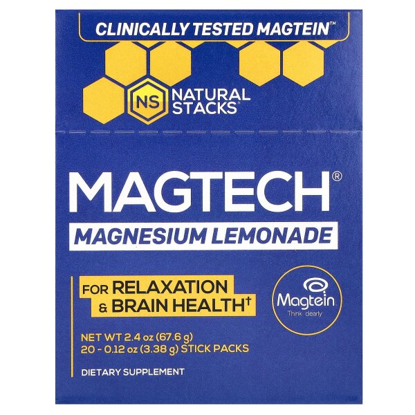 Natural Stacks, MagTech® Magnesium, Limonade, 20 Sticks, je 3,38 g