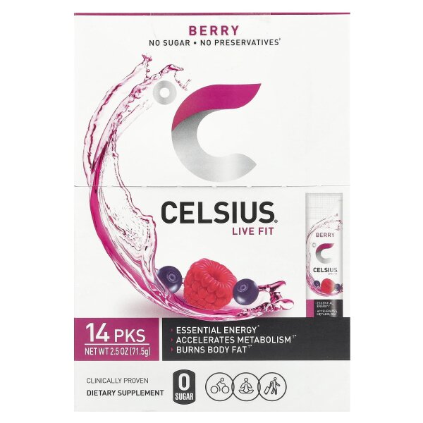 Celsius, Live Fit, Beere, 14 On-The-Go-Päckchen, je 5,11 g