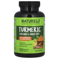 NATURELO, Kurkuma-Curcumin und Ingwerwurzel mit Bioperine®, 120 pflanz. Kapseln